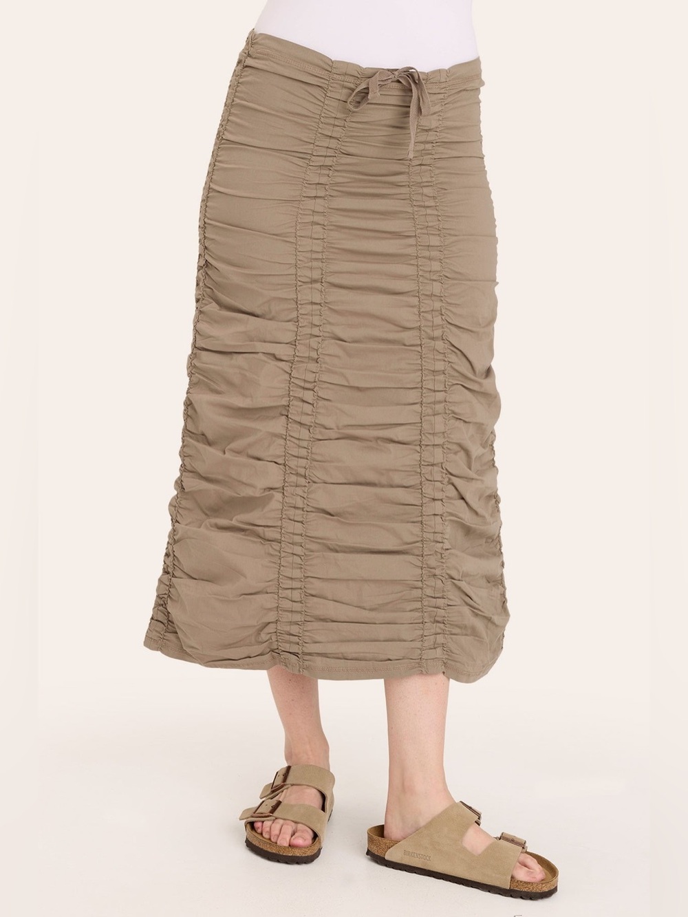 XCVI Stretch Poplin Double Shirred Panel Skirt, Truffle